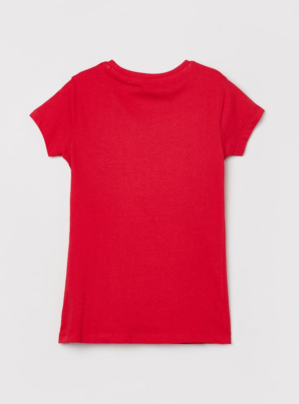 Girls Typographic Print Round Neck T-shirt