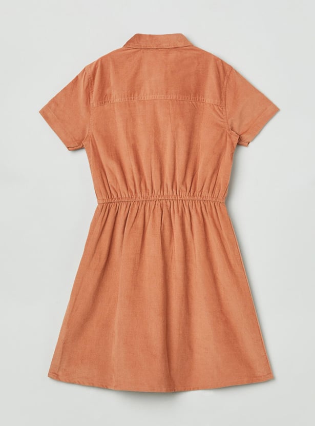 Girls Solid Short Sleeves A-line Dress