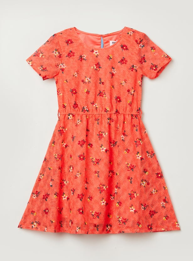 Girls Floral Print A-Line Dress