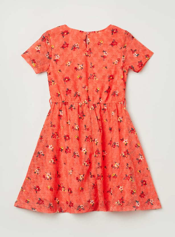 Girls Floral Print A-Line Dress