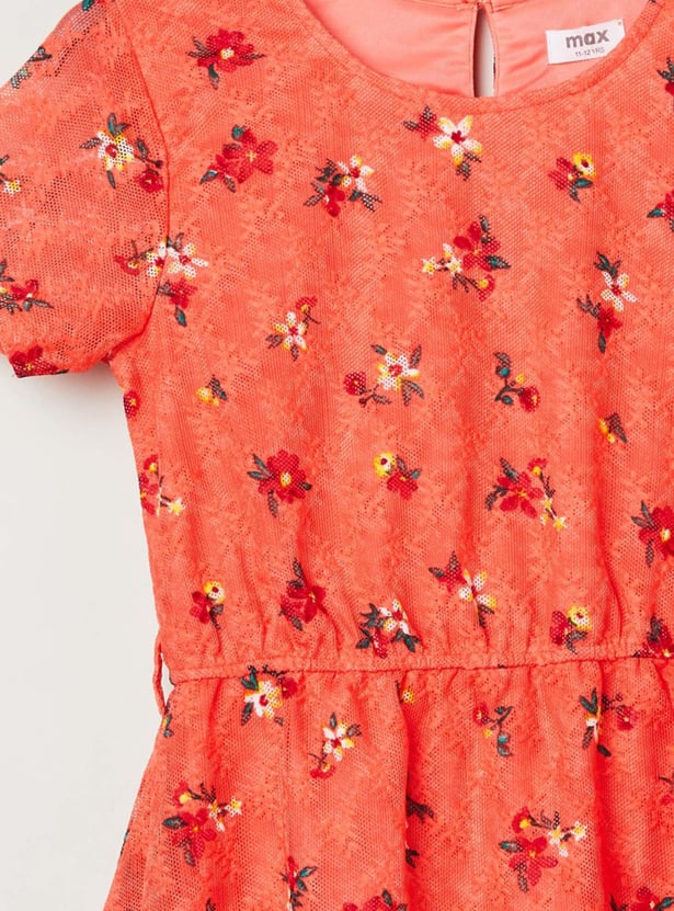 Girls Floral Print A-Line Dress