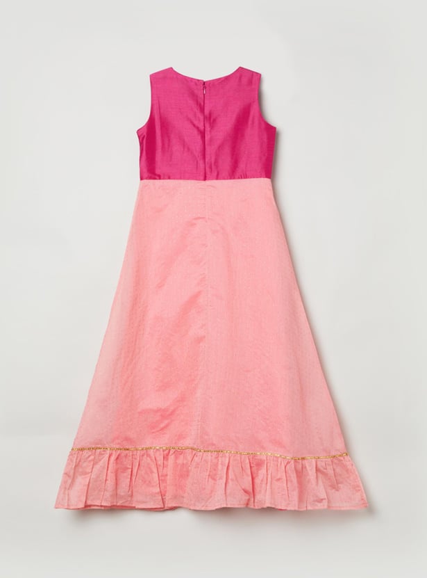 Girls Embellished Round Neck A-Line Ethnic Dress