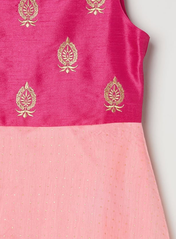 Girls Embellished Round Neck A-Line Ethnic Dress