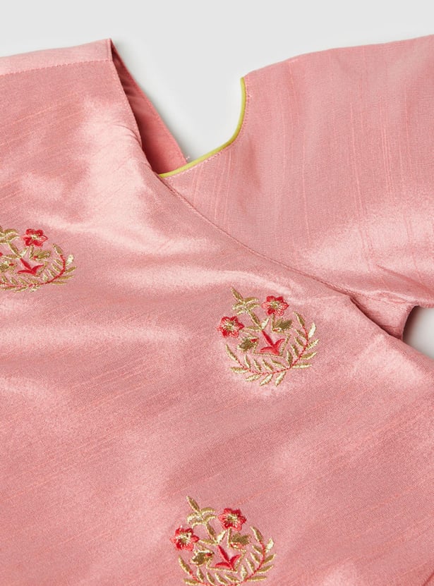 Girls Floral Embroidered Lehenga with Choli and Dupatta