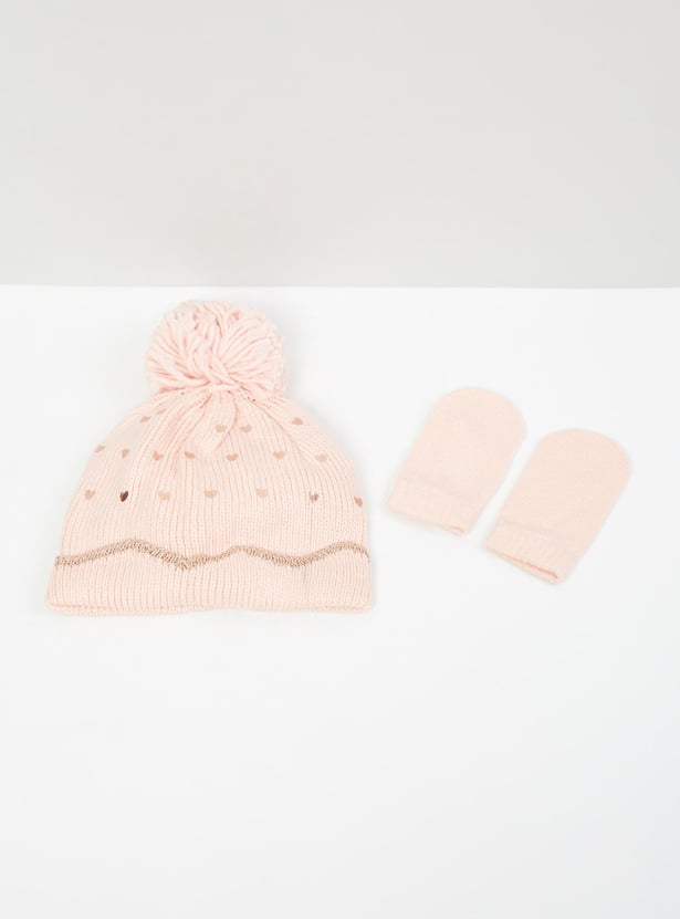 MAX Girls Printed Cap with Mittens