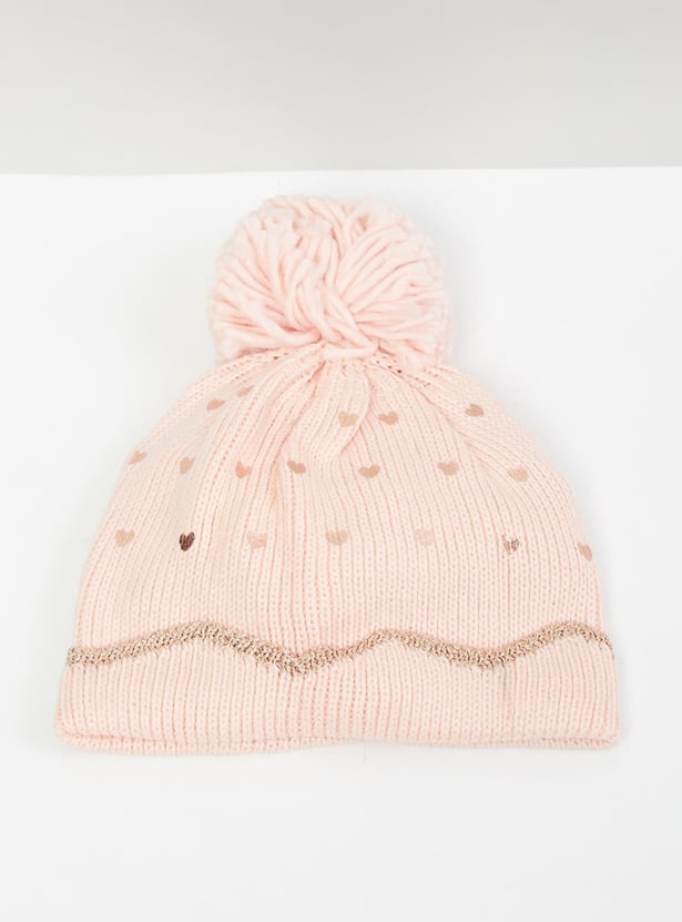 MAX Girls Printed Cap with Mittens