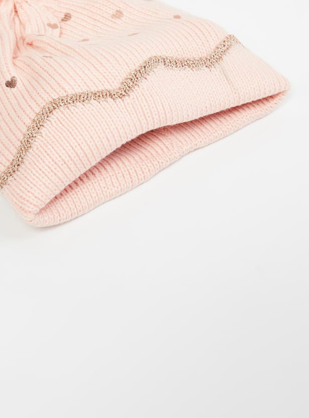 MAX Girls Printed Cap with Mittens