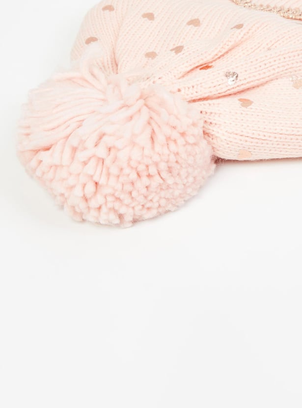 MAX Girls Printed Cap with Mittens
