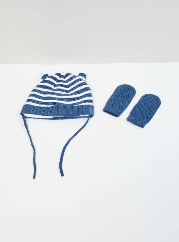 MAX Boys Striped Beanie Cap with Mittens