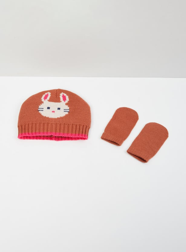 MAX Boys Patterned Knit Beanie with Mittens