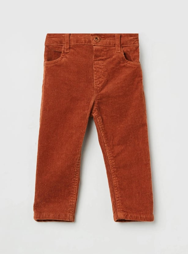 Boys Solid Corduroy Slim Fit Trousers