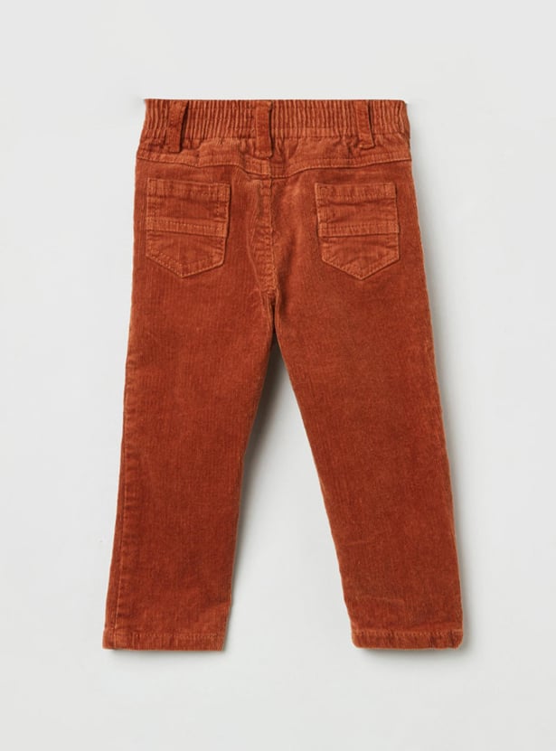 Boys Solid Corduroy Slim Fit Trousers