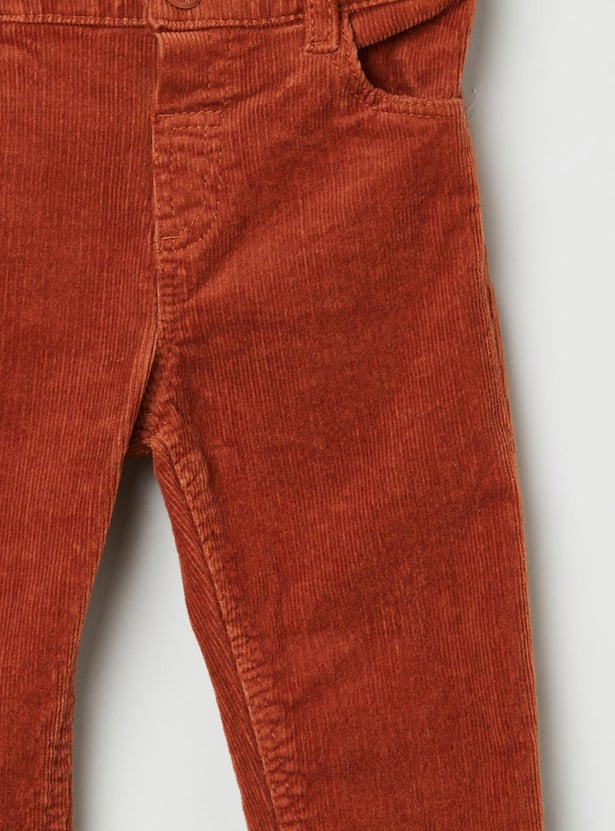 Boys Solid Corduroy Slim Fit Trousers