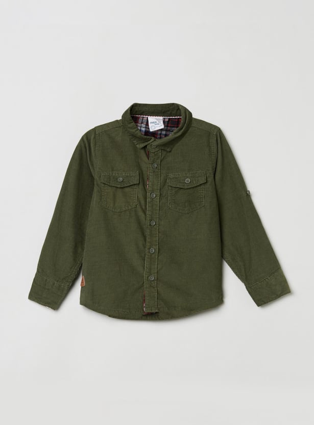 Boys Solid Spread Collar Corduroy Shirt