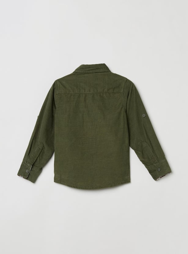 Boys Solid Spread Collar Corduroy Shirt