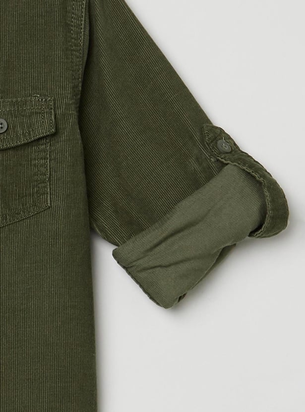 Boys Solid Spread Collar Corduroy Shirt
