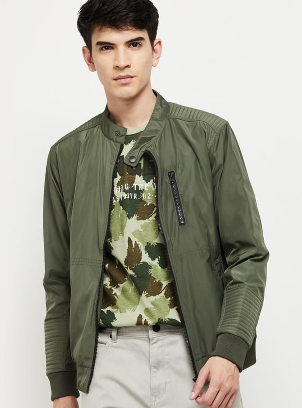 Men Solid Biker Jacket