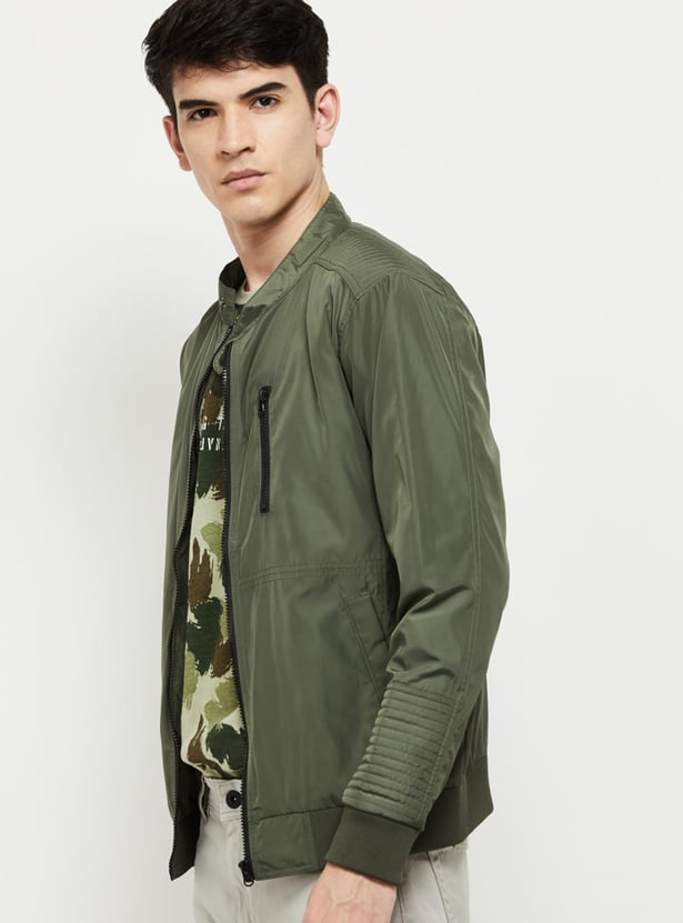 Men Solid Biker Jacket