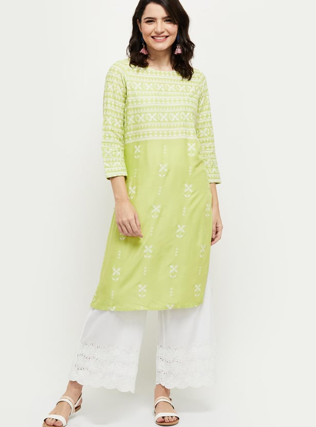 Women Printed Round Neck Straight Kurta
