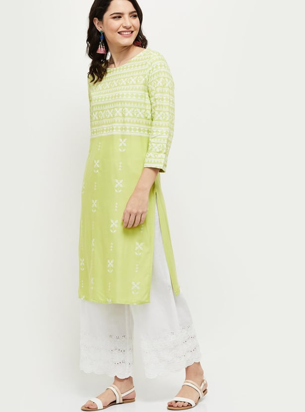 Women Printed Round Neck Straight Kurta