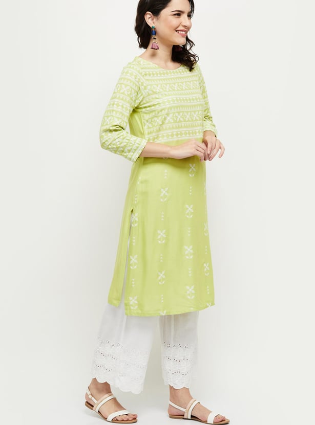 Women Printed Round Neck Straight Kurta