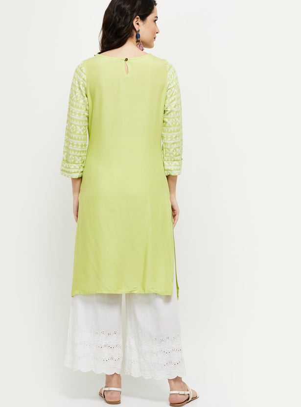 Women Printed Round Neck Straight Kurta