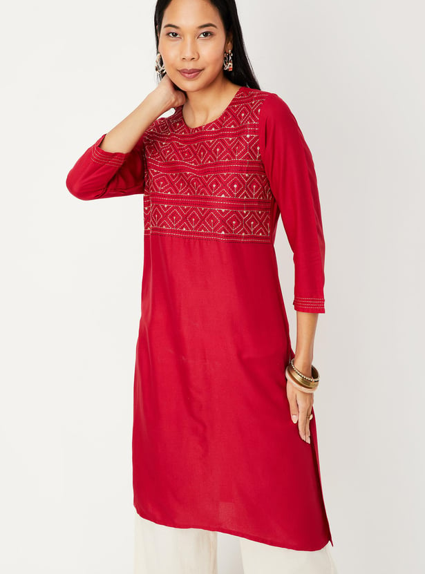 Buy Women Embroidered Straight Cotton Kurta Online at just Rs. 599.0 ...