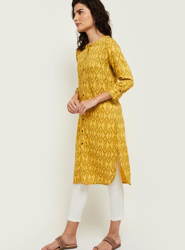 Women Printed Three-quarter Sleeves Straight Kurta