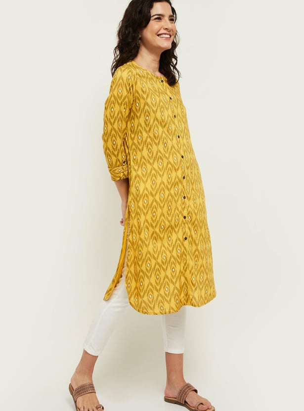 Women Printed Three-quarter Sleeves Straight Kurta