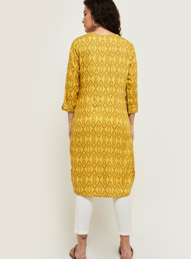 Women Printed Three-quarter Sleeves Straight Kurta