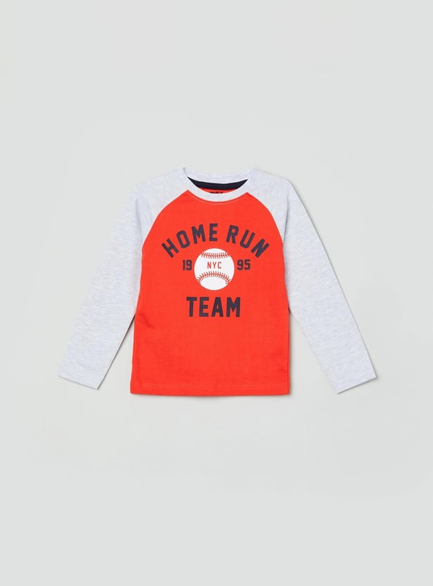 Boys Typographic Print Raglan Sleeves Crew Neck T-shirt