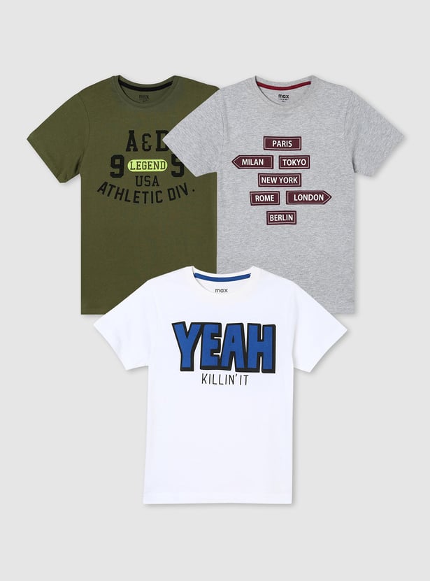Boys Typographic Printed T-shirt - Pack of 3