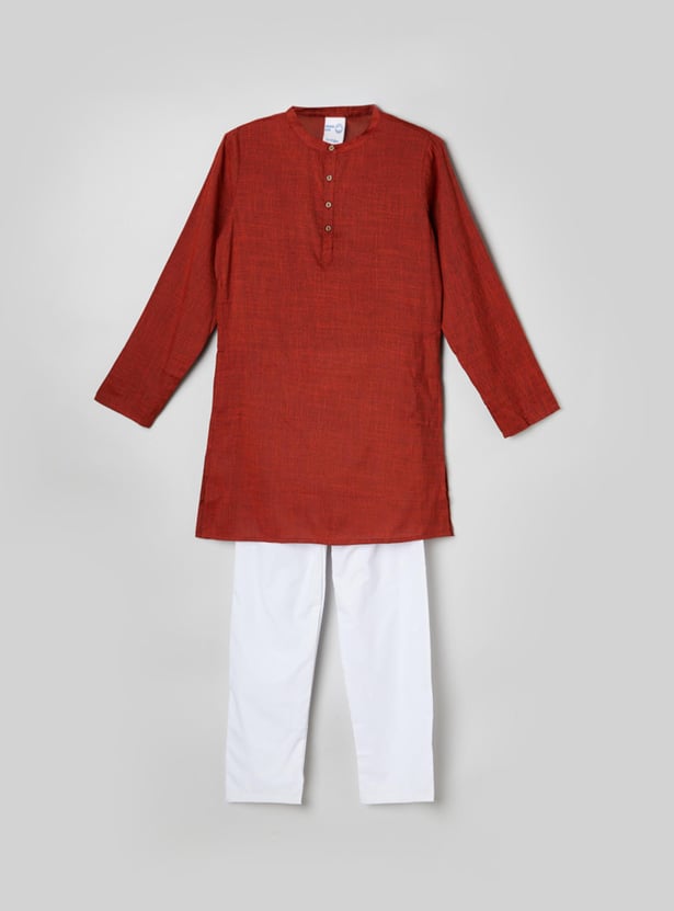 Boys Textured Kurta with Elasticated Pyjama 