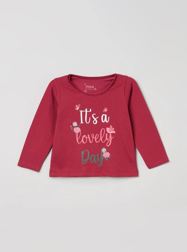 MAX Girls Typographic Print Round Neck T-shirt