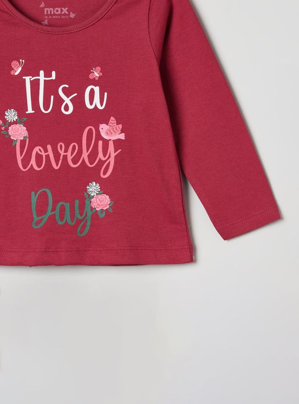 MAX Girls Typographic Print Round Neck T-shirt