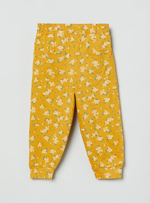 Girls Floral Print Full Length Knit Trousers