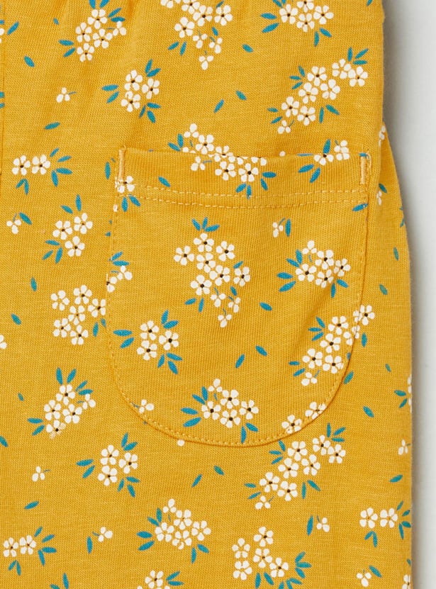 Girls Floral Print Full Length Knit Trousers