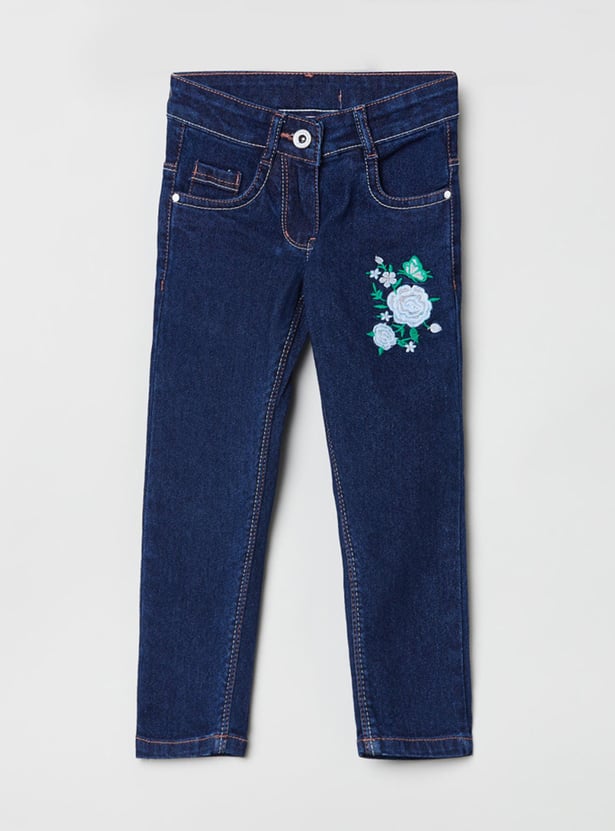 Girls Embroidered Slim Fit Jeans