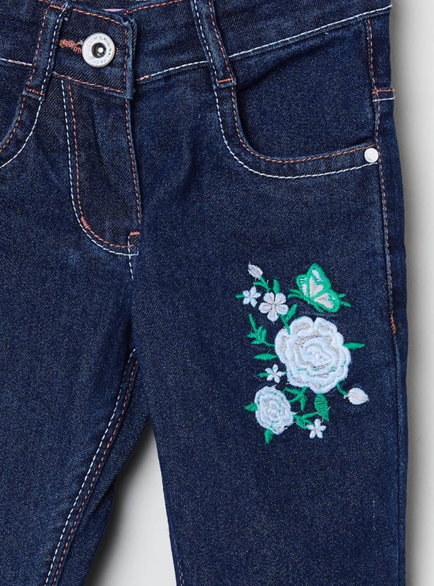 Girls Embroidered Slim Fit Jeans