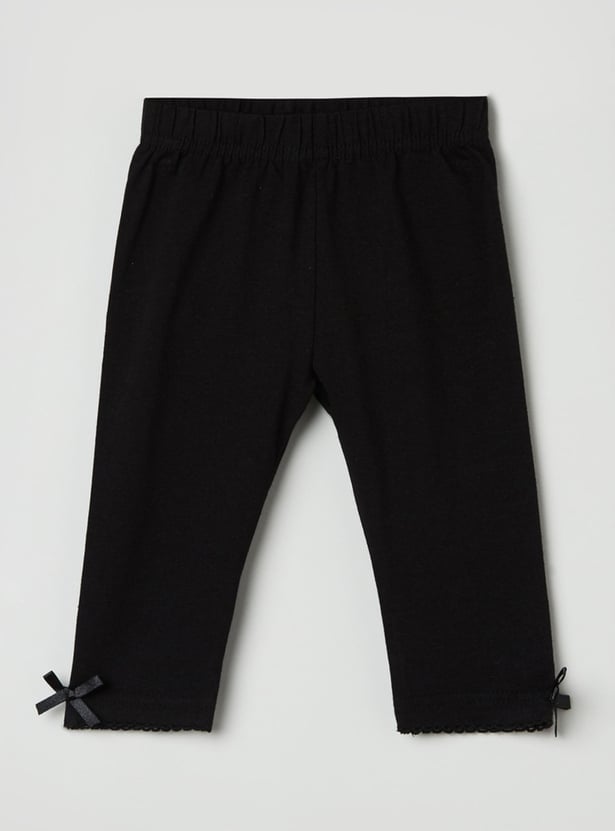 Girls Solid Elasticated 3/4th Leggings