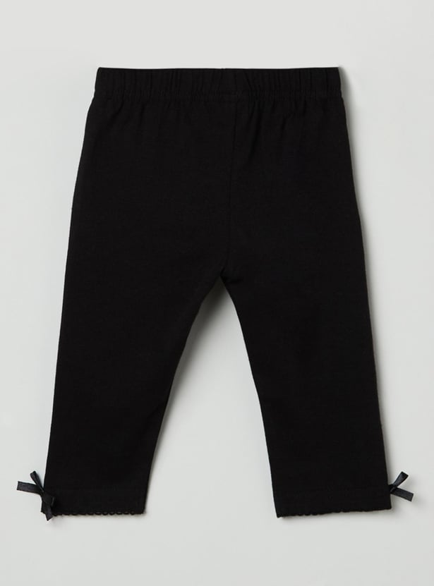 Girls Solid Elasticated 3/4th Leggings
