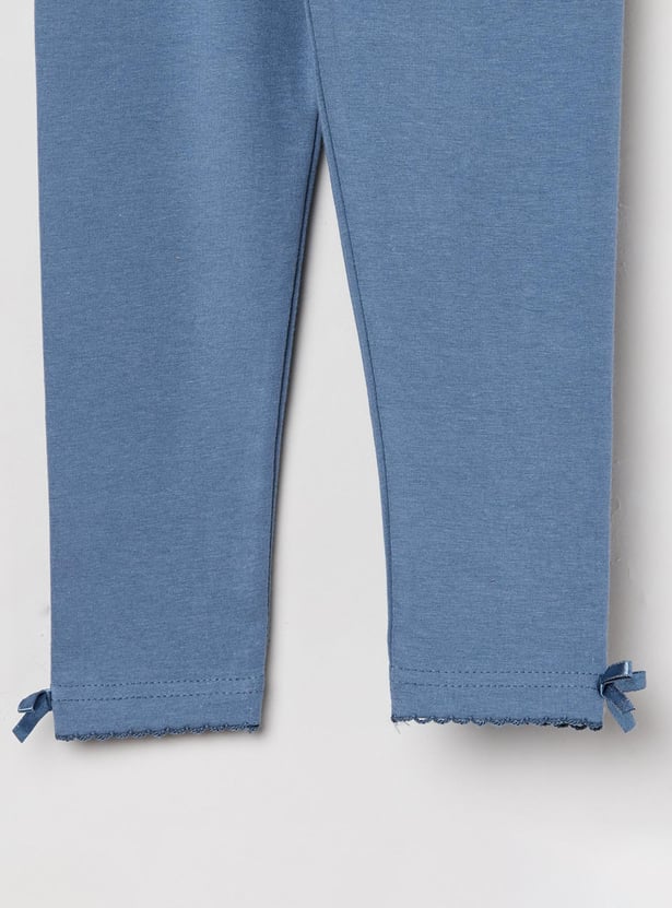MAX Girls Solid Elasticated Bow Detailed Leggings