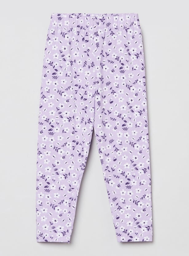 Girls Floral Print Elasticated Leggings