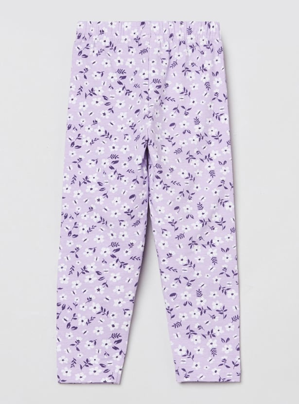 Girls Floral Print Elasticated Leggings