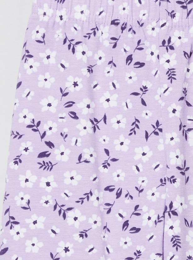 Girls Floral Print Elasticated Leggings