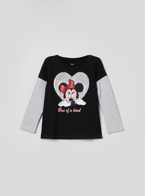 Girls Sequinned Round Neck T-shirt