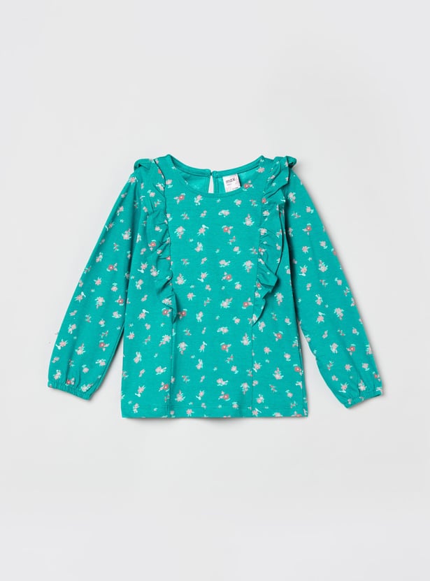 MAX Girls Printed Ruffle Detail Top