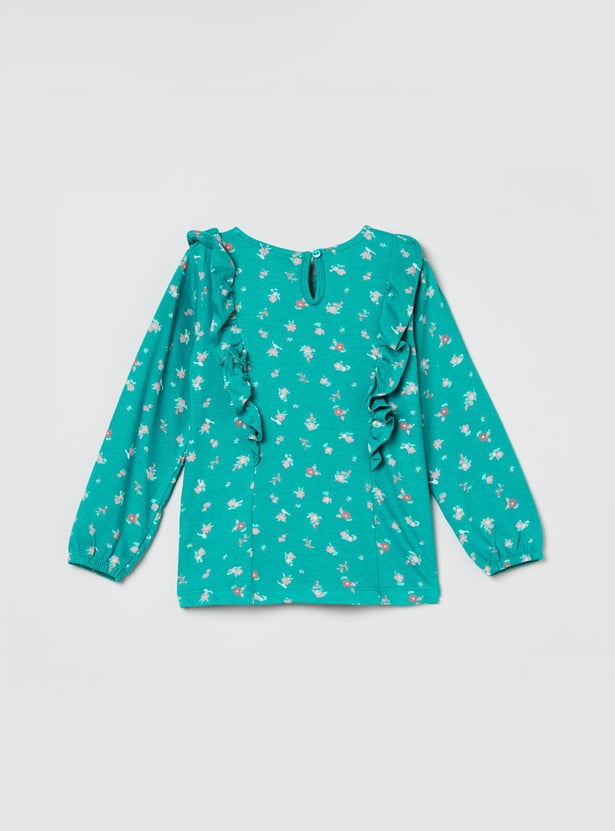 MAX Girls Printed Ruffle Detail Top