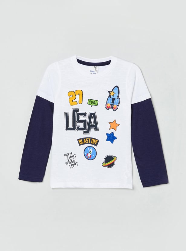 MAX Boys Printed Crew Neck Full Sleeves T-shirt