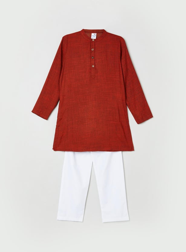 Boys Textured Kurta with Solid Elasticated Pyjama